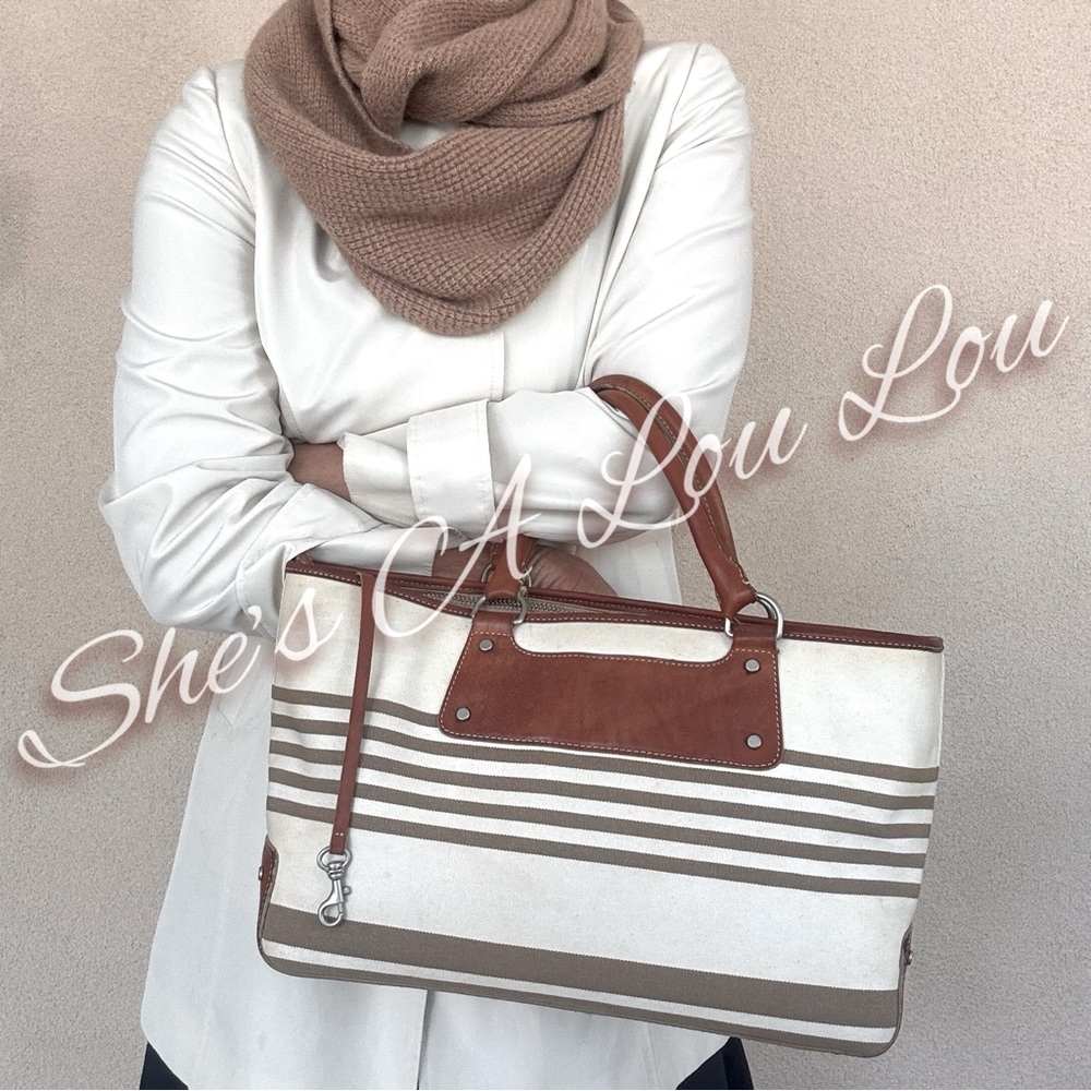 VTG JCREW Canvas and Leather Firm Satchel Bag with infinity scarf BUNDLE